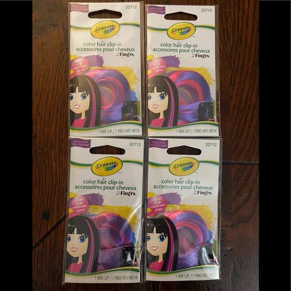 Set of 4- Crayola Color Clip-In Hair Accessories #32712 (Pink & Purple)